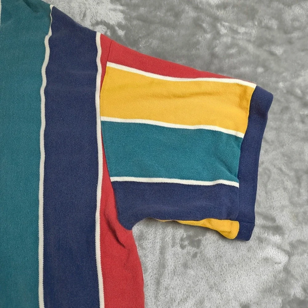 Vintage Trader Bay Polo Shirt Mens XXL Blue Yellow Striped Colorful 90s Hiphop